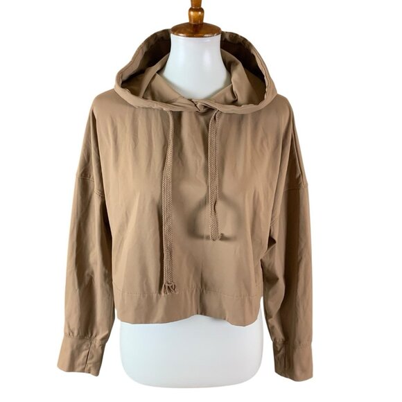 Altar’d State Tan Cropped Hoodie Drawstring Long Sleeve Minimalist Casual Small - Picture 1 of 4